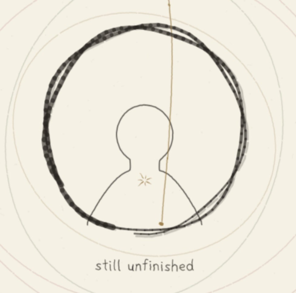 Hand-drawn figure in concentric circles — still unfinished